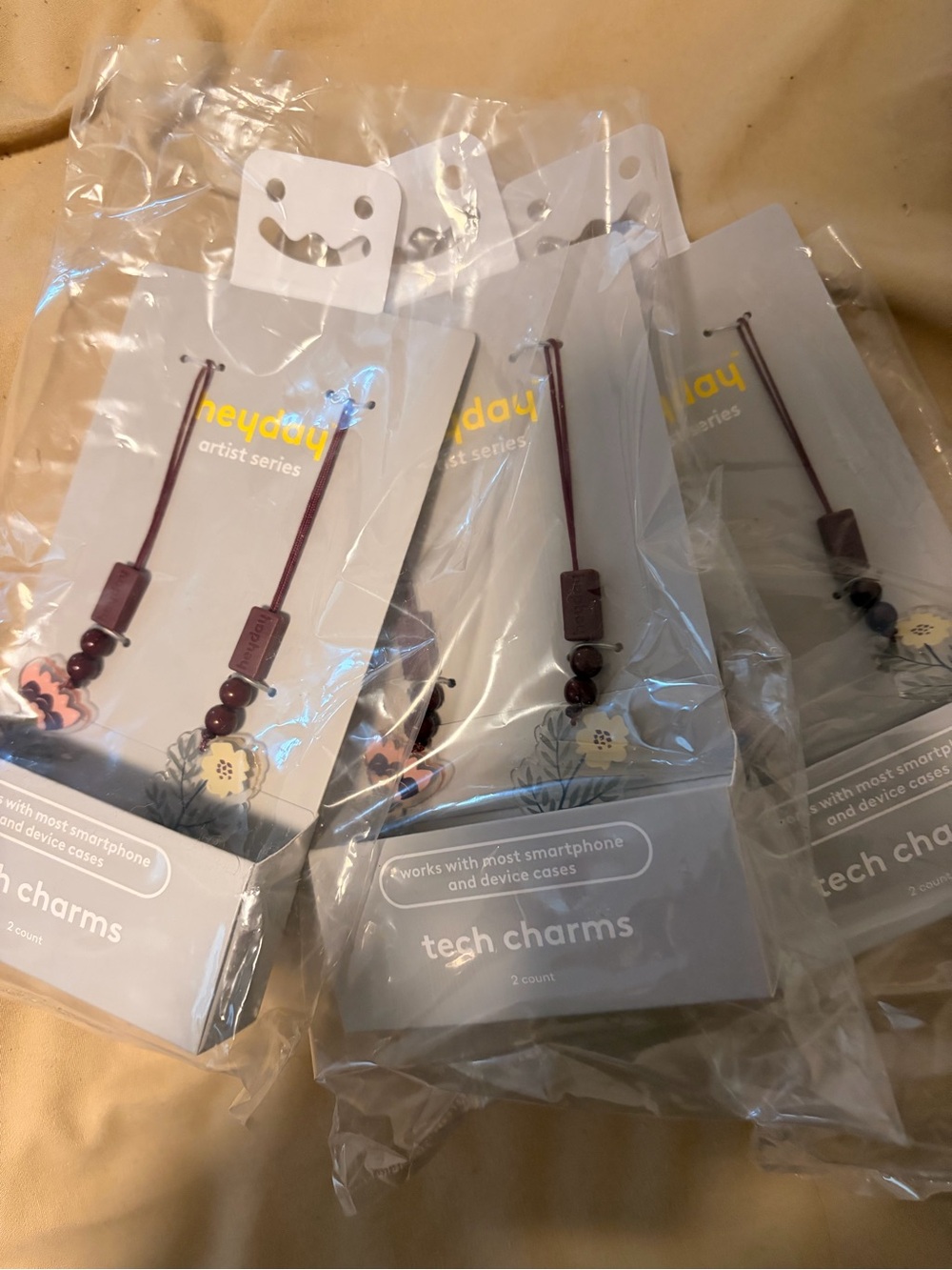 heyday Kids Tech Charms - Burgundy Cord with Floral Beads